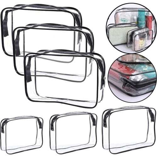 3 Size Clear Toiletry Bag Quart Size Bag Women Men Travel Makeup Cosmetic Pocket Transparent PVC Toiletries Cosmetic Bags