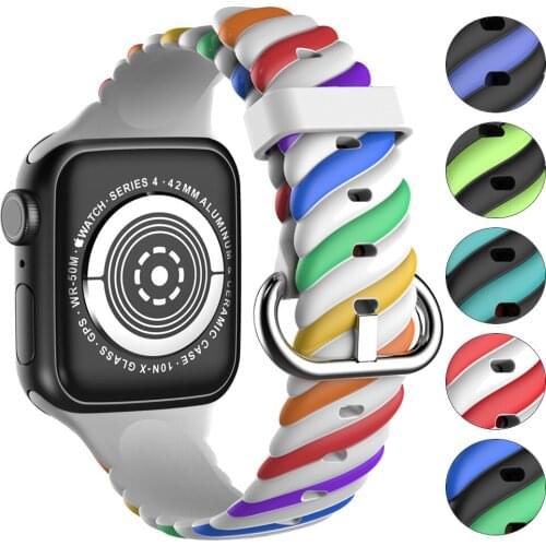 Rainbow Silicone Strap for Apple Watch 6 SE 40mm 44mm Soft Bracelet Band for IWatch Series 5/4/3/2 38mm 42mm Wrist Watchband