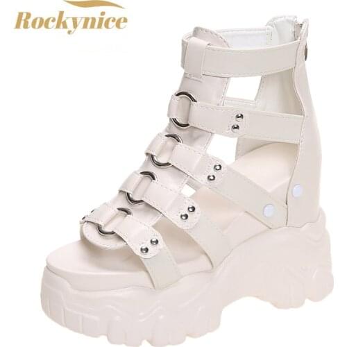 Women Thick Bottom Gladiator Shoes Woman Summer Chunky Sneakers High Platform Sandals Hollow Out 8CM Wedge Heels Beach Sandalias