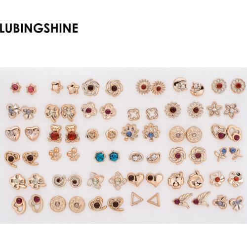 Fashion 36pair/set Mix Style Gold Silver Color Flower Stud Earring Set Crystal Star Heart Earrings For Women Girl Jewelry Gift