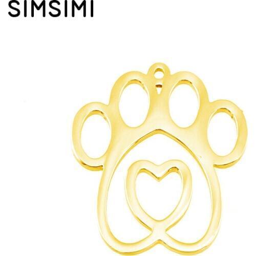 Simsimi cat paw with heart pendant for puppy dog and cat pet collar pendants stainless steel good quality wholesale 100pcs