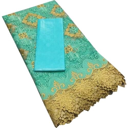 SJ Lace 2.5+2.5Yds African Lace Fabric 2021 High Quality Lace Nigerian Tulle Fabric Bazin Riche Fabric For Wedding Dress t5-56