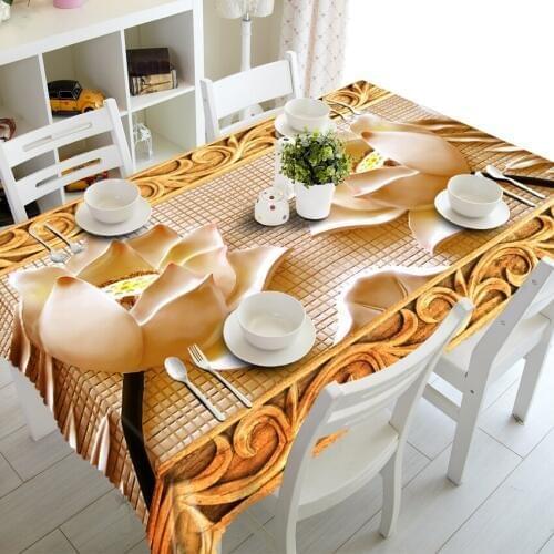 3D Customizable Tablecloth European Sculpture Wallflower Waterproof Thicken Rectangular and Round Table Cloth for Wedding