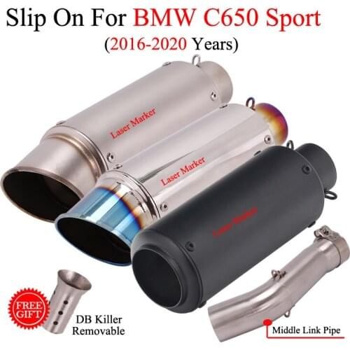Slip On For BMW C650 Sport 2016 - 2020 Motorcycle Exhaust Escape Silencer Modified Stainless Steel DB Killer Middle Link Pipe