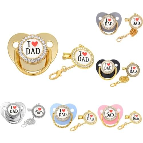 Baby Pacifier With Pacifier Clip for 0-1year Newborn Kids I Love Dad Personality Pacifier Nipple Anti-drop Clip Kawai Photo Tool