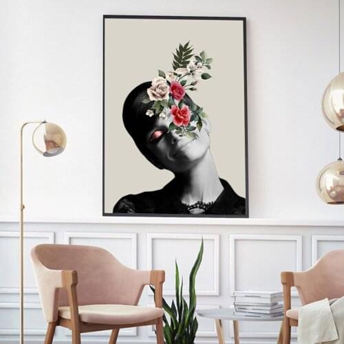 Modern Smiling Woman Wall Art Canvas Painting Minimalist Flower Nordic Poster and Prints Decoration Pictures Home Decor Unframed