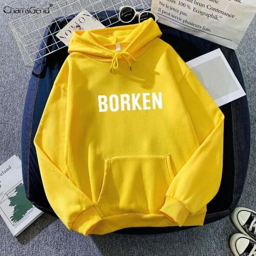 BORKEN Letter Print Hoodie Autumn Winter Sweatshirt Unisex Men And Womens Casual Harajuku Fashion Hooded Sweatshirt Long Sleeve