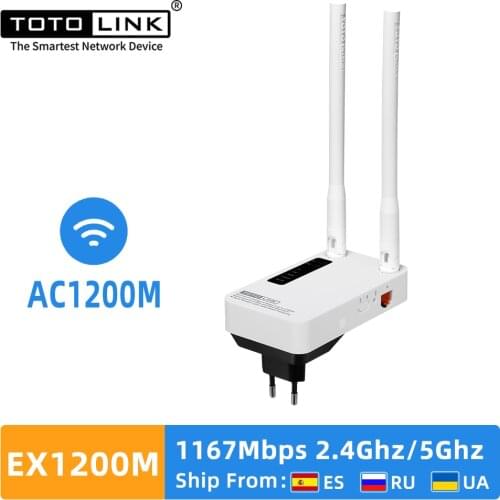 TOTOLINK EX1200M WiFi Repeater AC1200 Wireless WiFi Booster 2.4G/5Ghz Gigabit Adapter With 802.11ac High Gain Dual Antenna