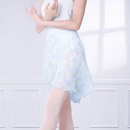 Women Chiffon Ballet Short Skirt Adult Girls Floral Print Ballroom Wrap Dance Skirt Dance Dress