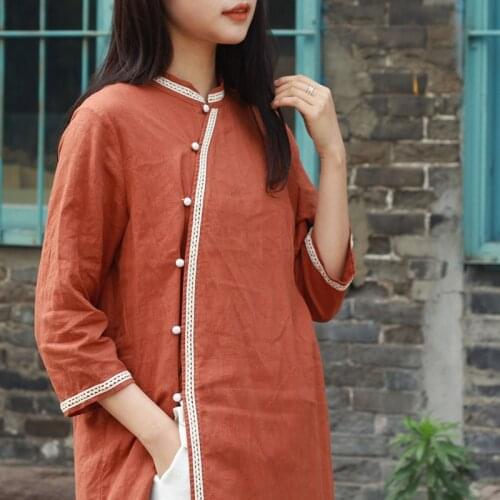 Women Loose Cotton Linen Patchwork Blouse Ladies Vintage Long Shirt Female Tops SpringAutumn Shirt