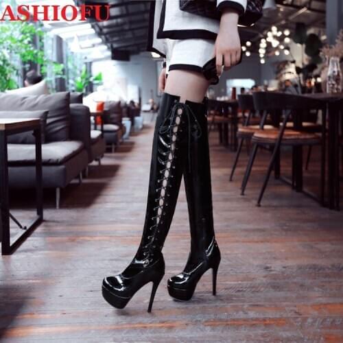 ASHIOFU Handmade Classic Ladies Over-the-knee Boots Sexy Party Prom Real Pictures Thigh High Boots Evening Club Fashion Shoes