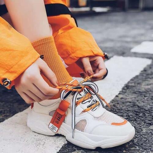 LZJ New summer fashion womens casual shoes comfortable breathable flat shoes low to help lace-up thick-soled womens sneakers