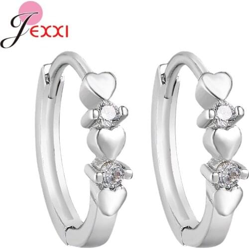 100% Real 925 Sterling Silver Crystal Circle Earring For Women Making Jewelry Gift Wedding Party Engagement Heart Hoop Earrings