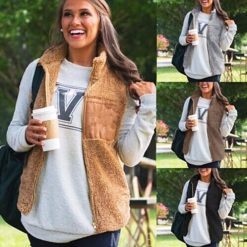 Winter European And American Warm Plush Coat Zipper Vest All-around Top For Woman