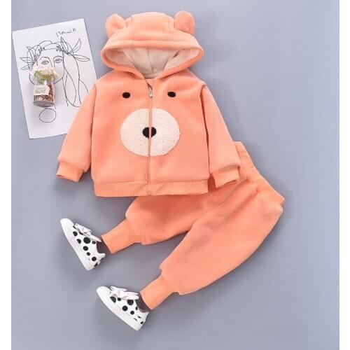 Winter Fashion Newest Girls Clothes Warm Coat Pants 2Pcs/Set Cartoon Bear Kids Children Clothing Sets 1-4 Years Baby Tracksuit