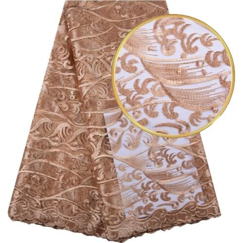Gold African Lace Fabric Embroidered Nigerian French Lace Fabric 2019 High Quality Beads Dresses African French Lace Fabric 1572