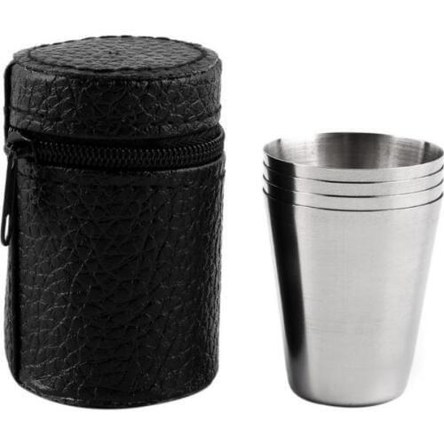 100set 4pcs/set Stainless Steel Camping Cup Mug Outdoor Camping Hiking Folding Portable Tea Coffee Beer Cup With Black Bag SN666