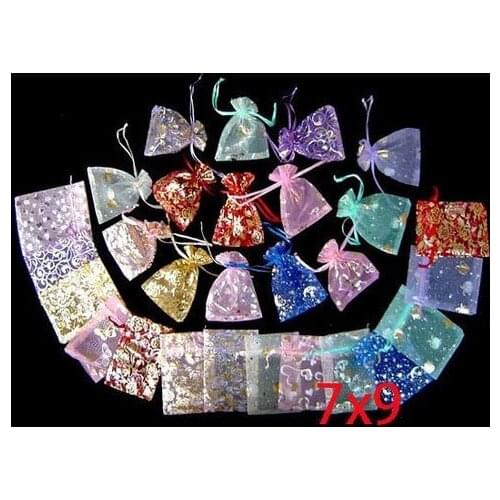 100pcs 7x9cm roses flower 20color chinese Christmas / Wedding voile gift bag Organza Bags Jewlery packing Gift Pouch