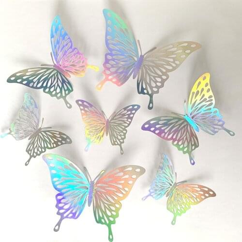12Pcs/lot Paper 3D Butterflies Wall Sticker for Kid Rooms Refrigerator Sticker Living Room Background Wall Decal Home Decoration