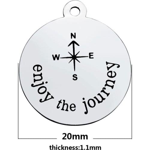 20pcs/lot 20mm lettering enjoy the journey with compass charm for bracelet disc pendants tag Stainless steel DIY accessories