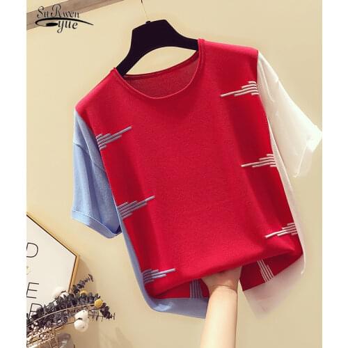 2021 Korean Style Summer Short Sleeve Blouse Women Casual Plus Size L-5XL Chiffon Shirts for Women Red Blouse and Tops 3726 50