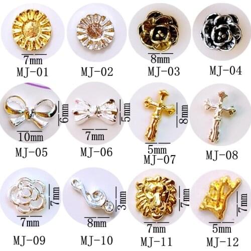 50pcs/pack metal nail art rose flower bow-knot cross note lion coral tree for jewelry nails sticker decoration art