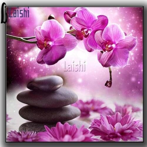 5D DIY Diamond Painting Purple flower in Zen Style Full Square round Diamond Embroidery Rhinestones Pictures Crafts Kit decor
