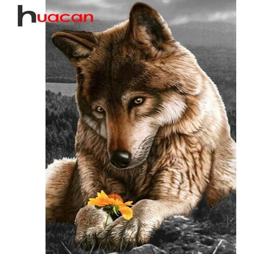 Huacan Diamond Mosaic Cross Stitch Embroidery Sets Wolf 5D Diamond Painting Animals Beaded Pictures Decoration For Home