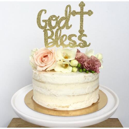 God Bless Cake Topper ,Christening First Communion Cake Topper, Baby Shower Decoration Supplies topper