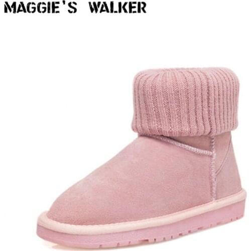 Maggies Walker Fashion Genuine Leather Snow Boots High Platform Winter Ankle Boots With Plush Lining Size 35-41