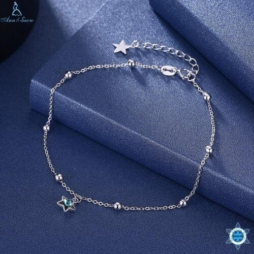 New Arrival Genuine 925 Sterling Silver Sweet Whisper of Star Cubic Zirconia Stone CZ Link Bracelet Ankle Luxury Silver Jewelry