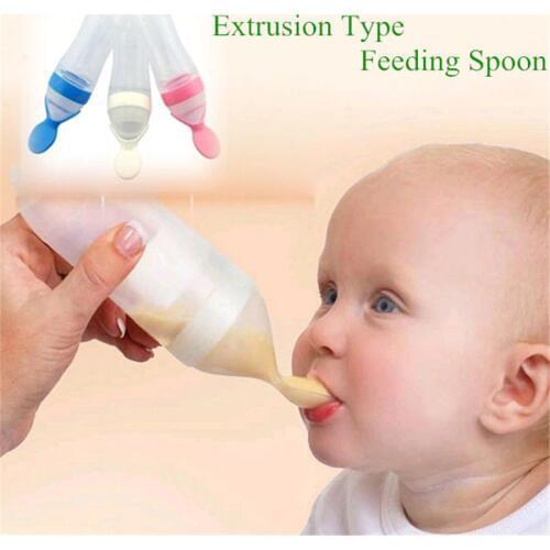 90ml Infant Silica Gel Feeding Bottle With Spoon Food Supplement Rice Cereal Transparent Bottle Spoon Juice Feeding Bottle J0228