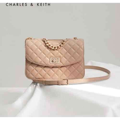 CHARLES&KEITH New Arrival for Autumn2020CK2-70701062-1Womens Shoulder Bag Metal Buckle diamond pattern Chain fashion bag