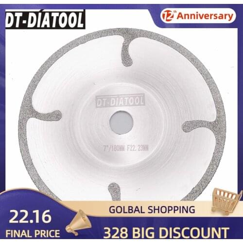 DT-DIATOOL 1pc Dia 180mm/7inch Electroplated Convex Reinforced Diamond Cutting Disc Coated Granite Marble Saw Blade Bore 22.23MM