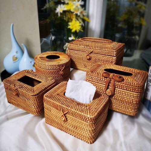 Factory wholesale Hua Fei Vietnam rattan tissue box pastoral napkin box Chinese paper roll paper contianer tissue box cover
