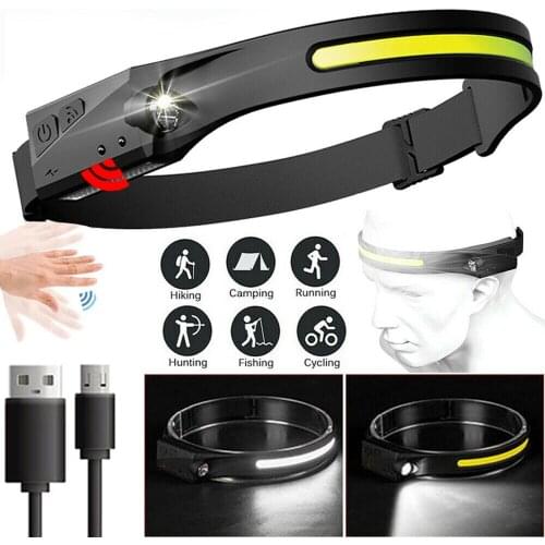 Induction Headlamp COB LED Head Lamp with Built-in Battery Flashlight USB Rechargeable Head Torch 3 Lighting Modes Head Light