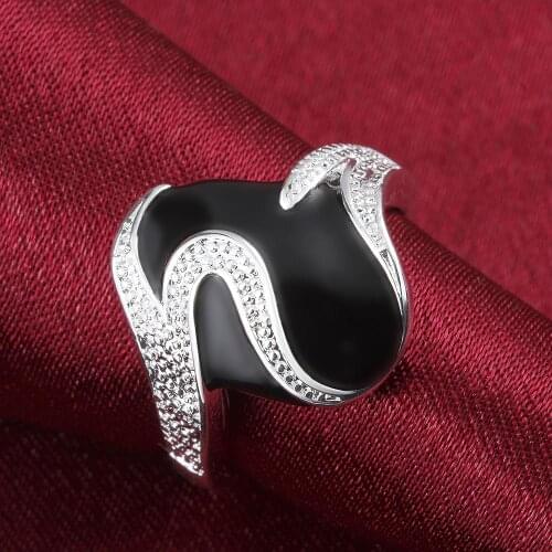 Factory direct hot 925 Sterling Silver Rings For Women Wild Black oval Fashion Party Gifts Girl student Charm wedding Jewelry