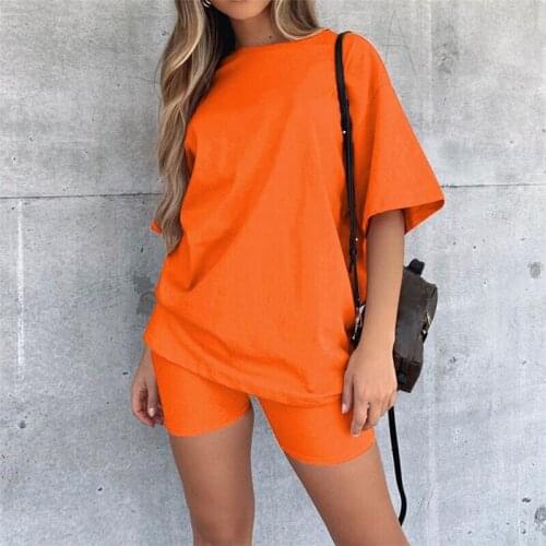 2 Pieces Sets Summer Women Casual Two Pieces Short Sleeve T Shirts and Short Pants Solid Sport Fitness Outfits Short Pants Suits