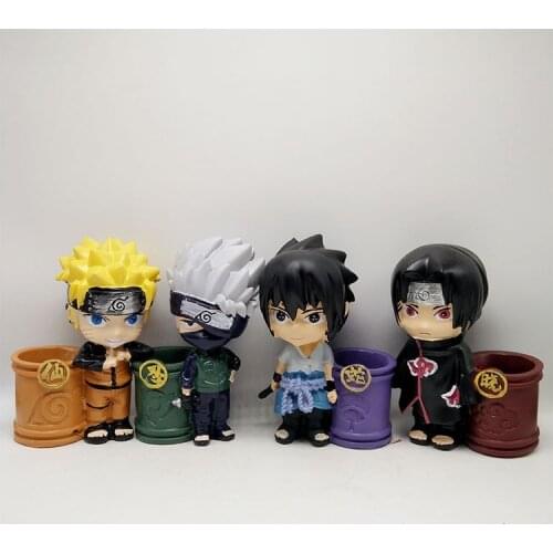 NARUTO Cartoon Anime Character Doll Creative Tree Stump Grid Storage Pen Holder Student Desk Decoration Birthday Christmas Gift