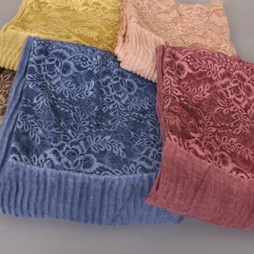 Laven Lace Tie-dyed head scarf plain wrinkle hijab lace floral cotton shawl bandana muslim wrap cape long pashmina 20pcs/lot