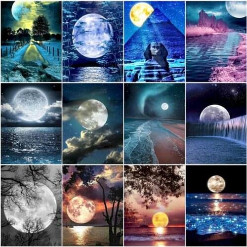 Moonlight Diy Oil Painting By Numbers Landscape By Numbers Set Acrylic Paint Wall Art Pictures HandPainted Canvas For Home Decor