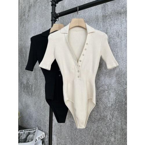 Fashion Ladies 2021 New Short Sleeve Sexy Knit One Piece Top 0310