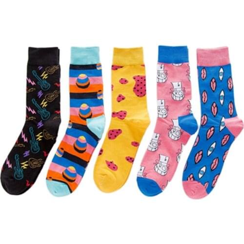 5Pair/Set Funny Women Socks Trend Autumn Winter Breathable Art Painting Cotton Men Skateboard Sock Casual Home Apparel Wholesale