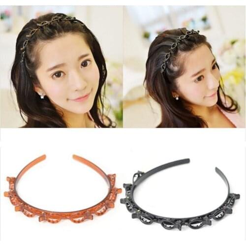 Wholesale Plastic Braided Bangs Clip Double-layer Hollow Knitting Punk Novel Style Hairband Women Girl Party Hair Accessories