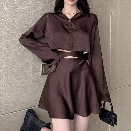 2021 Autumn Casual Street Wear Women Two Piece Set Solid Bodycon Sexy 2 Piece Set Women Top And High Waist Lace Mini Skirt Sets