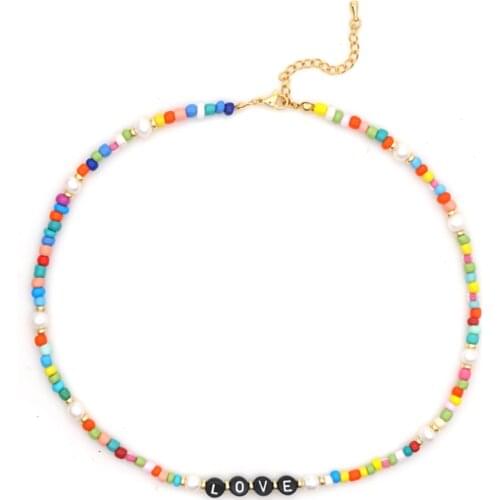 Go2Boho Real Freshwater Pearl Choker Rainbow Beaded Necklaces LOVE Letter Necklace For Women Female Fashion 2021 Summer Jewelry