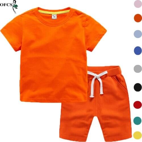 Hot Childrens Short-sleeved Suits Summer Clothes Baby Boys Solid Tshirts + Cotton Shorts Set Girls Casual Pajamas Outfits Suit
