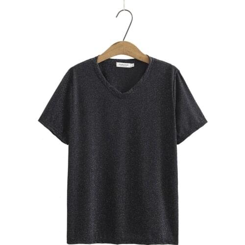 Plus Size XL-4XL Womens V-neck Summer Tshirts Casual A-line Tops with Glitters