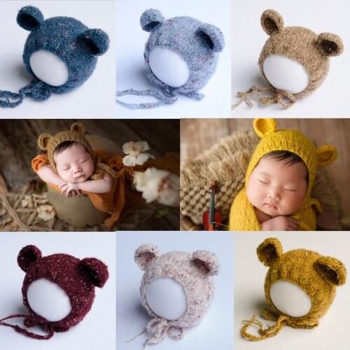 Newborn Knitted Hat Newborn Photography Props Bear Hat Photo Studio Photography Props Cap Beanie Baby Hat
