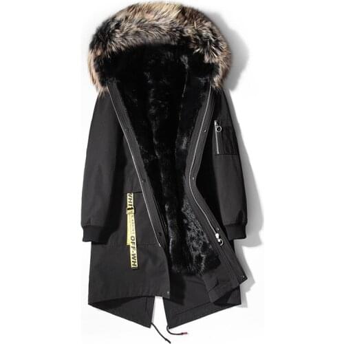 Real Fur Coat Winter Jacket Men Natural Goat Hair Liner Parka Men Raccoon Fur Collar Warm Jackets Plus Size MC18C164 MY1659